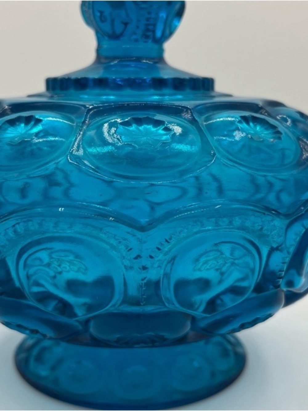 Vibrant Blue Pressed Glass Decorative Candy Dish